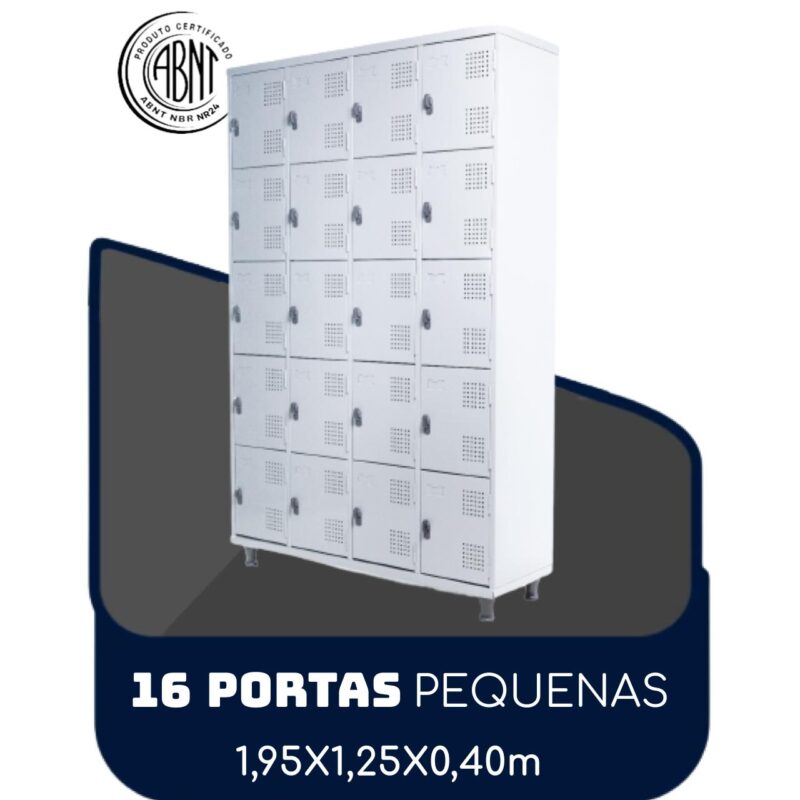 Armário Roupeiro de Aço c/ 16 Portas PEQUENAS – 1,95×1,25×0,40m – SA – CZ/CZ – 14000 MÓVEIS JINFLEX Roupeiro de Aço 2