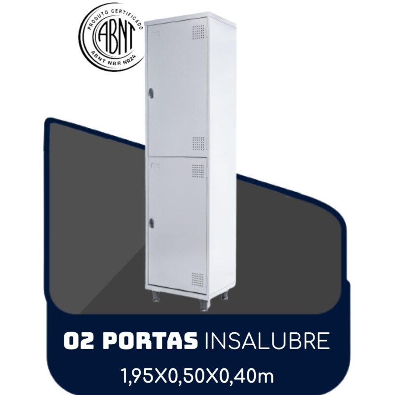 Roupeiro de Aço INSALUBRE c/ 02 Portas – 1,95×0,50×0,40m – CZ/CZ – SA – 14005 MÓVEIS JINFLEX Roupeiro de Aço 2