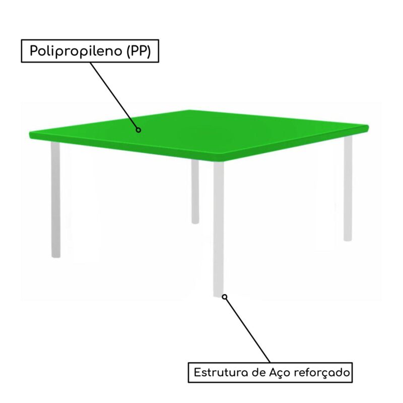 Conjunto Quadrado c/ 04 Cadeiras COR VERDE – TAMPO PLÁSTICO – 06 a 09 Anos – JUVENIL – 44006 MÓVEIS JINFLEX Juvenil 3