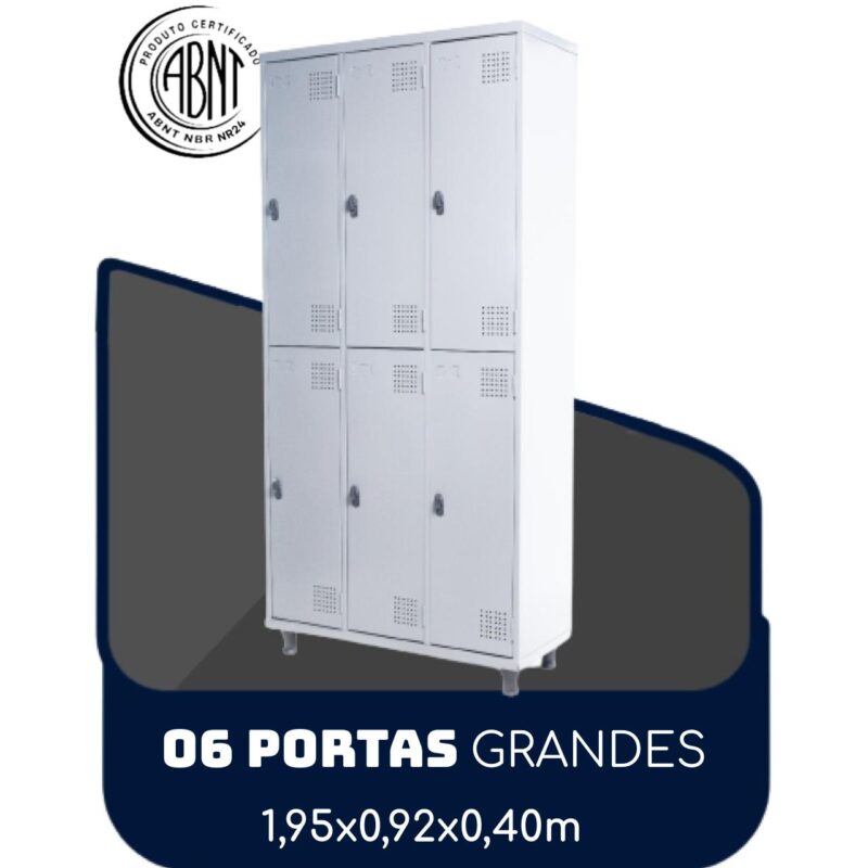 Armário Roupeiro de Aço c/ 06 Portas GRANDES – 1,95×0,92×0,40m – SA – CZ/CZ – 14009 MÓVEIS JINFLEX Roupeiro de Aço 2