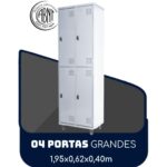 Armário Roupeiro de Aço c/ 04 Portas GRANDES – 1,95×0,62×0,40m – SA – CZ/CZ – 14008 MÓVEIS JINFLEX Roupeiro de Aço 6