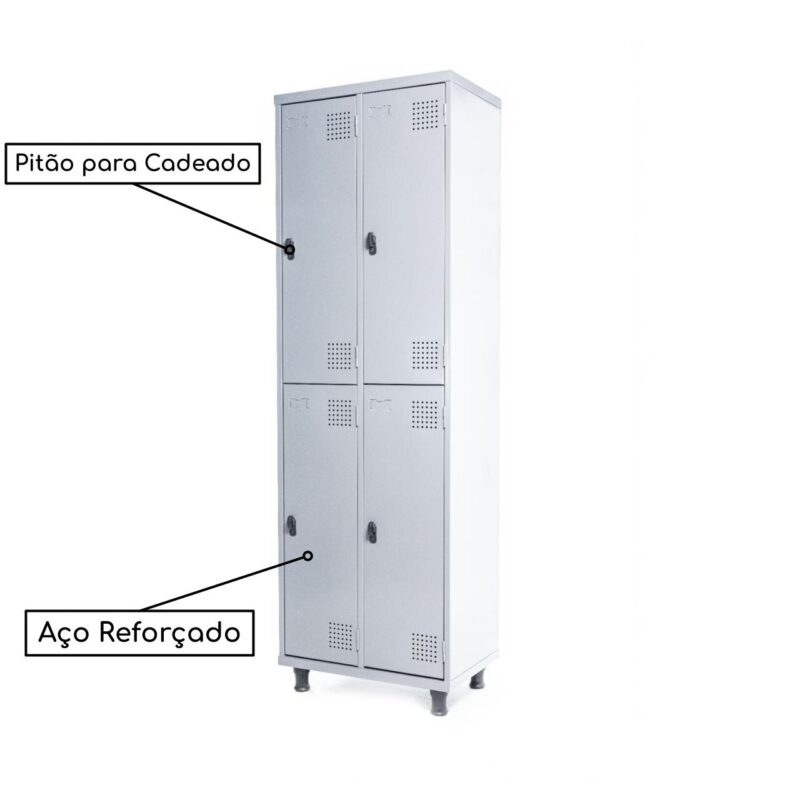 Armário Roupeiro de Aço c/ 04 Portas GRANDES – 1,95×0,62×0,40m – SA – CZ/CZ – 14008 MÓVEIS JINFLEX Roupeiro de Aço 4