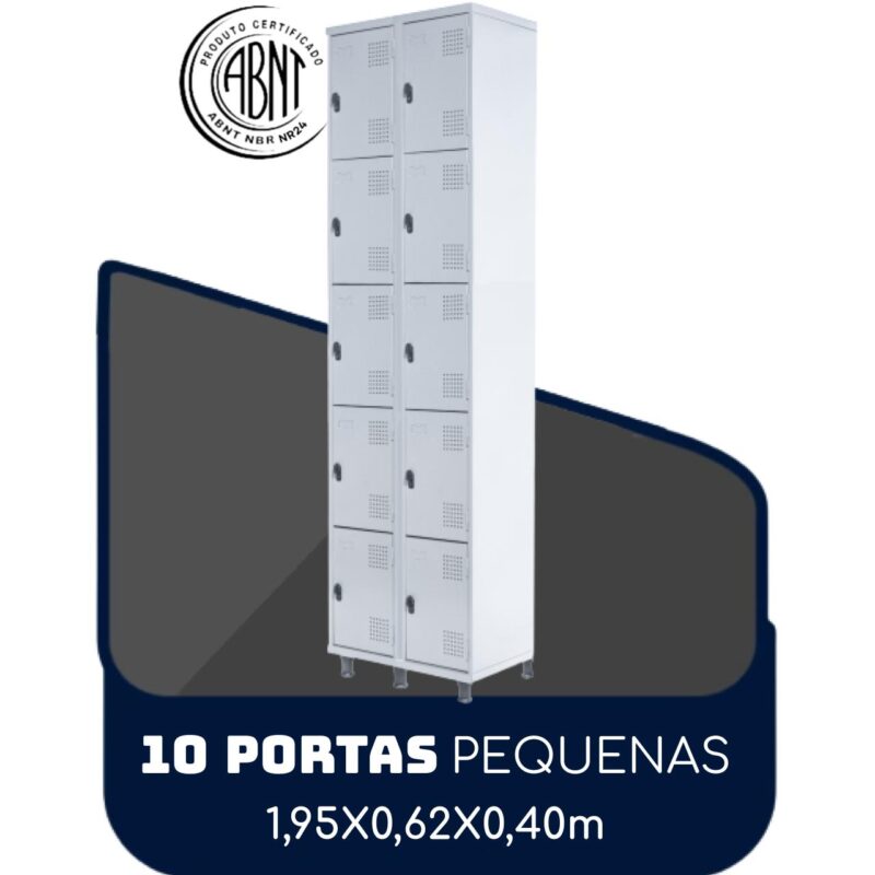 Armário Roupeiro de Aço c/ 10 Portas PEQUENAS – 1,95×0,62×0,40m – SA – CZ/CZ – 14010 MÓVEIS JINFLEX Roupeiro de Aço 2