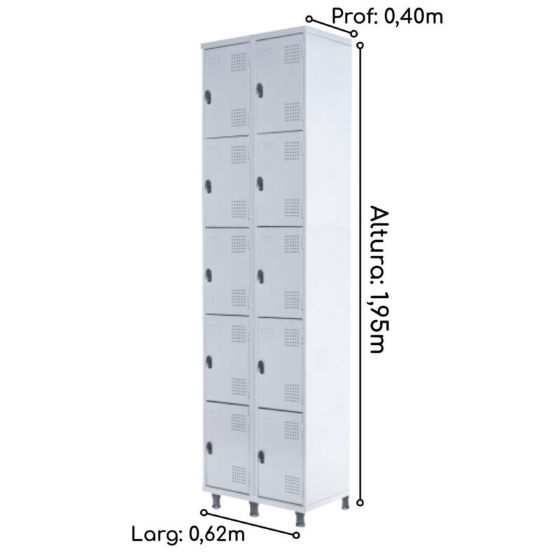 Armário Roupeiro de Aço c/ 10 Portas PEQUENAS – 1,95×0,62×0,40m – SA – CZ/CZ – 14010 MÓVEIS JINFLEX Roupeiro de Aço 3