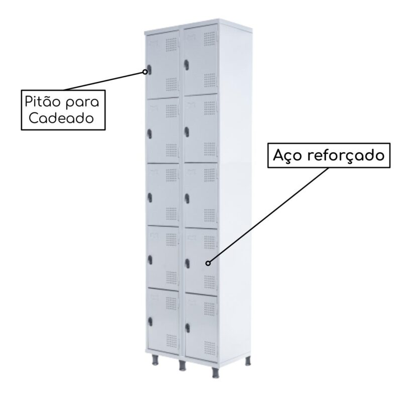 Armário Roupeiro de Aço c/ 10 Portas PEQUENAS – 1,95×0,62×0,40m – SA – CZ/CZ – 14010 MÓVEIS JINFLEX Roupeiro de Aço 4