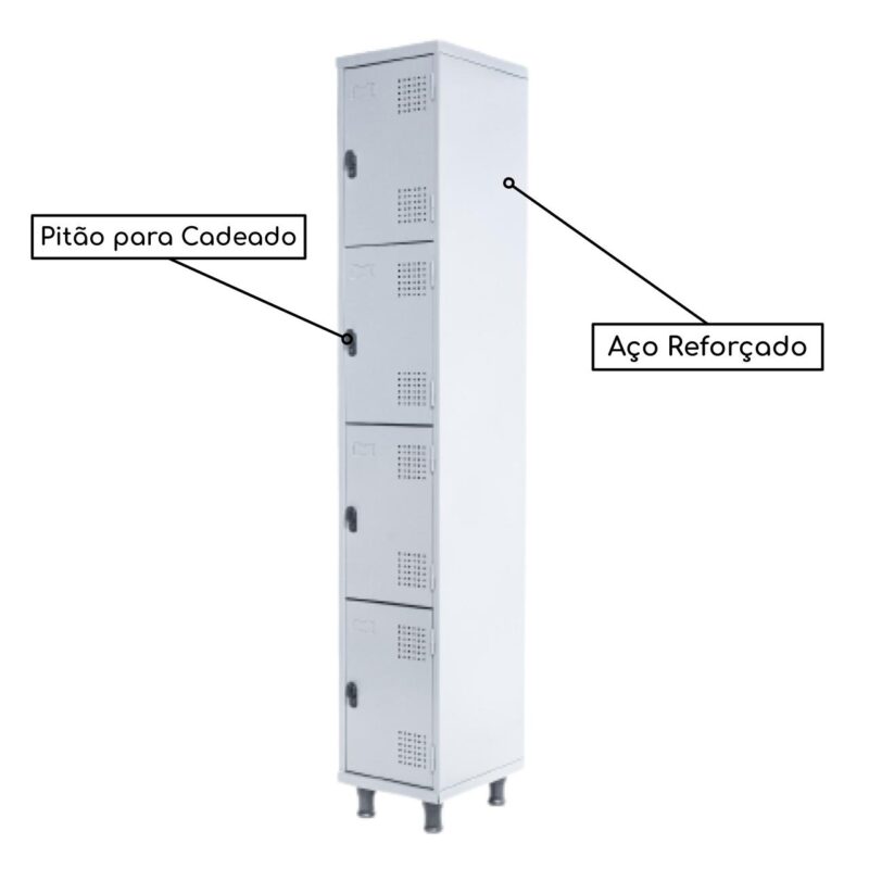 Armário Roupeiro de Aço c/ 04 Portas PEQUENAS 1,95×0,34×0,40m PEQUENAS – SA – CZ/CZ – 14011 MÓVEIS JINFLEX Roupeiro de Aço 3