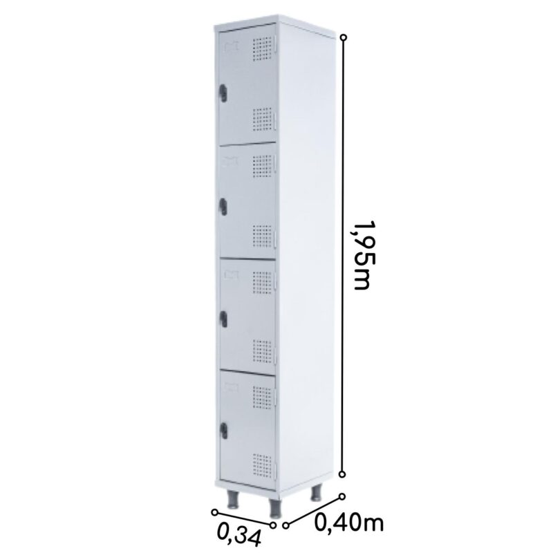 Armário Roupeiro de Aço c/ 04 Portas PEQUENAS 1,95×0,34×0,40m PEQUENAS – SA – CZ/CZ – 14011 MÓVEIS JINFLEX Roupeiro de Aço 4