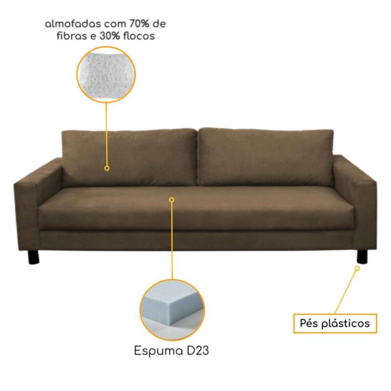 Sofá Elegance 03 Lugares – Cor Marrom – 60035 MÓVEIS JINFLEX Sofá Escritório 4