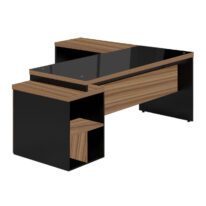 Mesa para Escritório em “L” com VIDRO FUMÊ – 1,92X1,60M NOGAL SEVILHA/PRETO – 21407 MÓVEIS JINFLEX Linha 40 mm