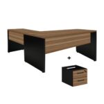 Mesa de Escritório em L com Gavetas – Mesa 1,50m + Mesa Auxiliar NOGAL SEVILHA/PRETO – 21477 MÓVEIS JINFLEX Linha 40 mm 6