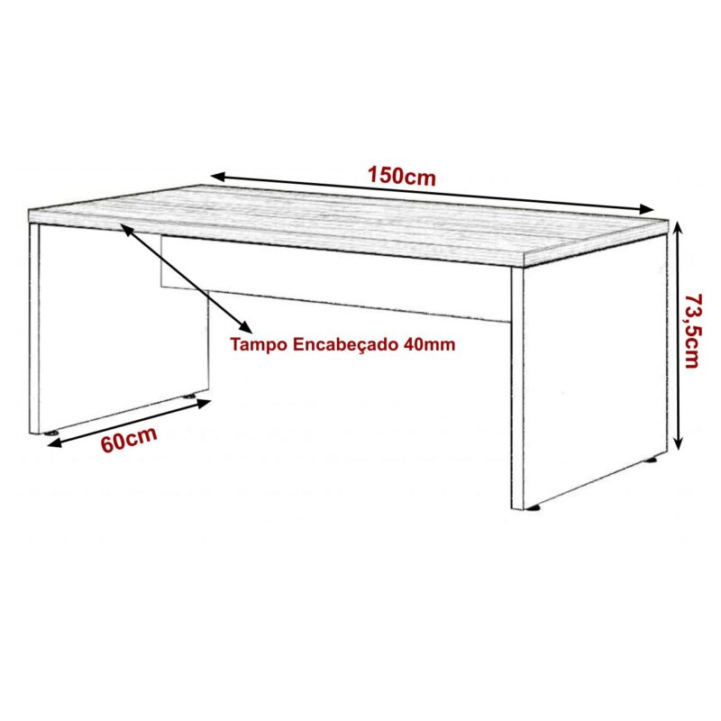 Mesa de Escritório 1,50×0,60m Sem Gavetas NOGAL SEVILHA/PRETO – 21472 MÓVEIS JINFLEX Linha 40 mm 3