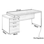 Mesa PEDESTAL RETA (03 Gav.) – 1,92X0,70m NOGAL SEVILHA/PRETO – 21405 MÓVEIS JINFLEX Linha 40 mm 8