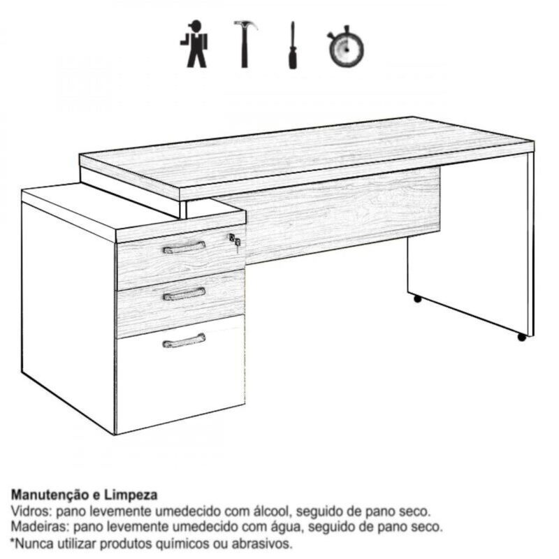 Mesa PEDESTAL RETA (03 Gav.) – 1,92X0,70m NOGAL SEVILHA/PRETO – 21405 MÓVEIS JINFLEX Linha 40 mm 4