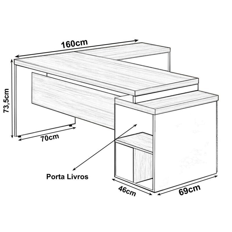 Mesa PEDESTAL com “L” – 1,92×1,60m NOGAL SEVILHA/PRETO – 21406 MÓVEIS JINFLEX Linha 40 mm 3