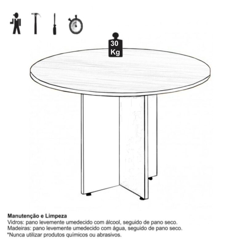 Mesa de Reunião Redonda c/ Caixa de Tomadas -1,10×1,10×0,74m – NOGAL SEVILHA / PRETO – 21418 MÓVEIS JINFLEX Mesa de Reunião 4