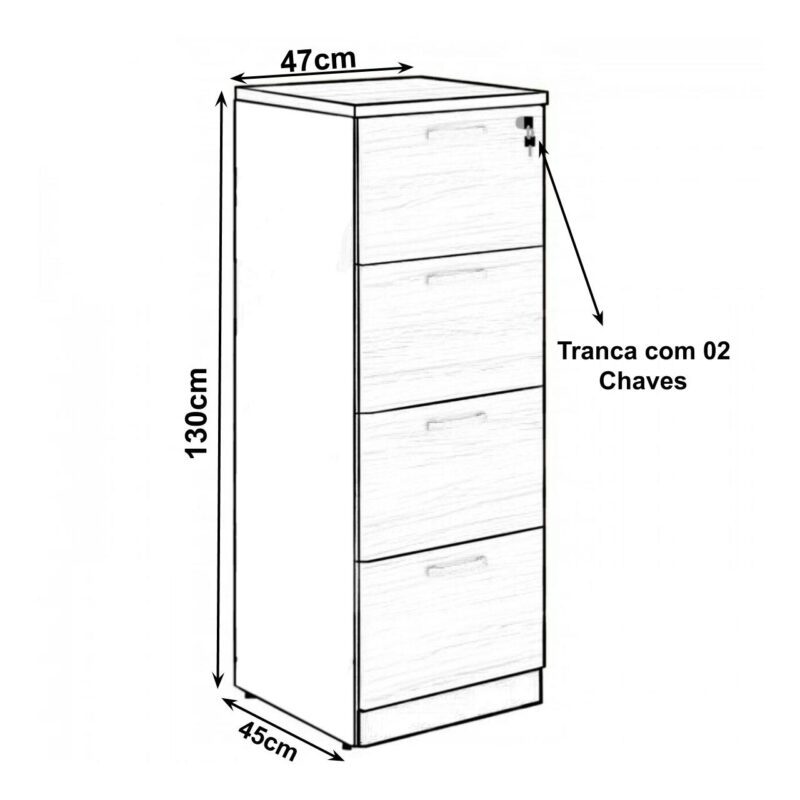 Arquivo 04 Gavetas Pasta Suspensa – 1,28×0,46×0,45m NOGAL SEVILHA/PRETO – 21410 MÓVEIS JINFLEX Linha 40 mm 3