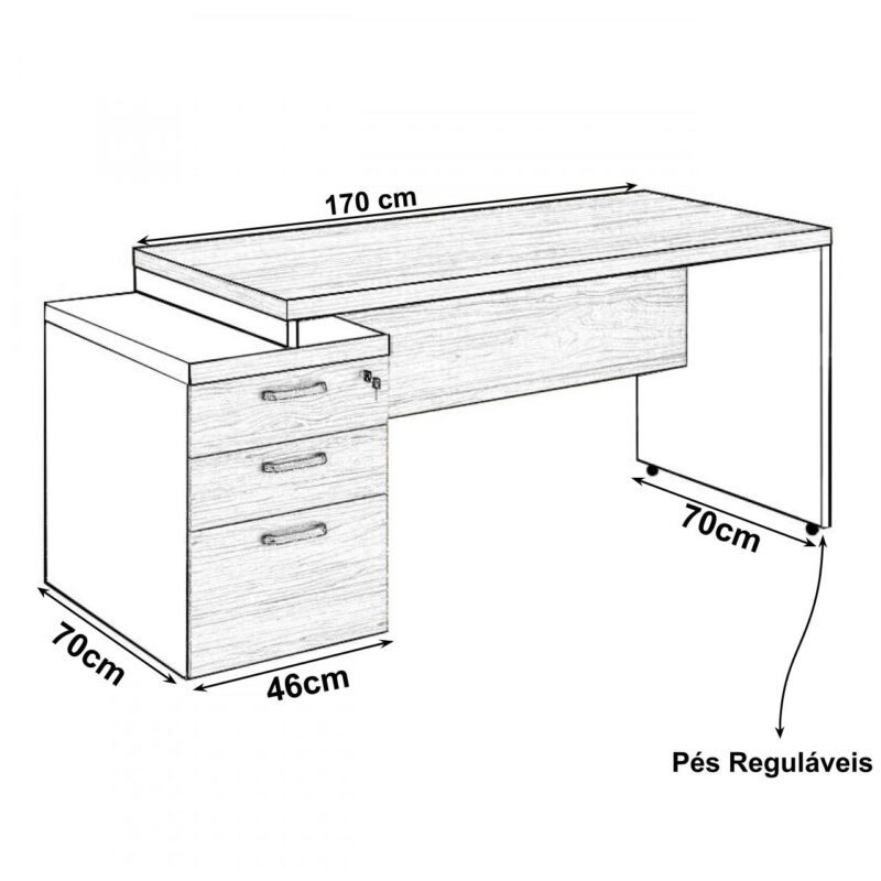 Mesa PEDESTAL RETA (03 Gavetas) 1,92X0,70m Marsala/Preto – 23485 MÓVEIS JINFLEX Linha 30 mm 3