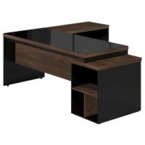 Mesa PEDESTAL VIDRO FUMÊ com MESA AUXILIAR – 1,92×1,60m MARSALA / PRETO – 23486 MÓVEIS JINFLEX Linha 30 mm