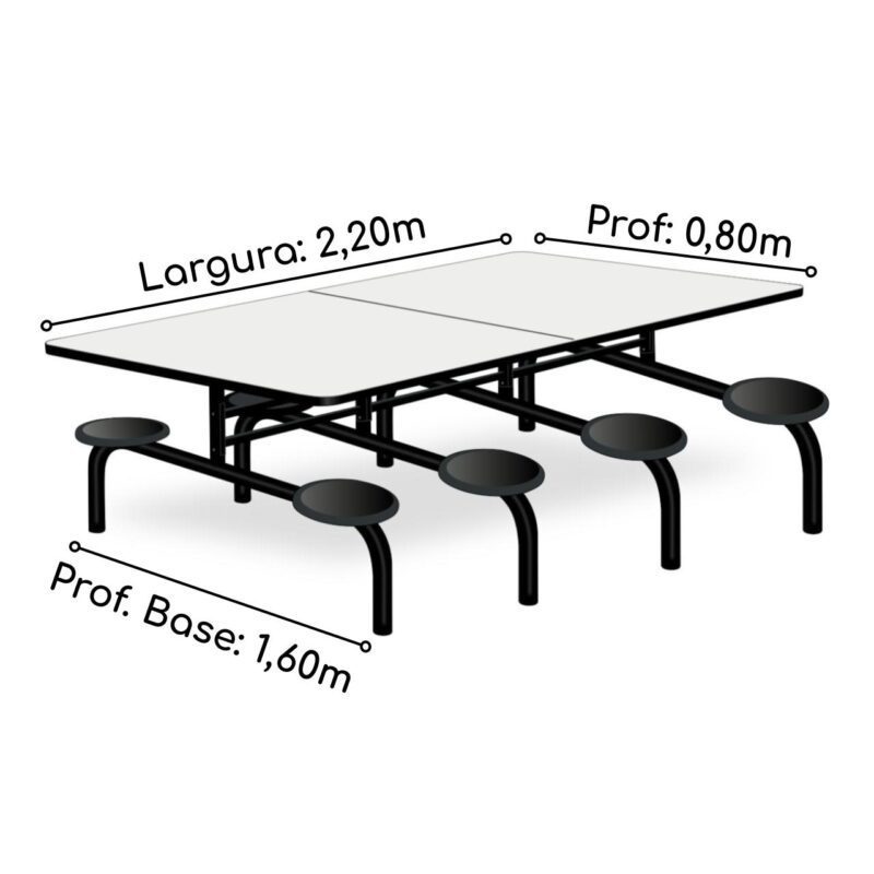 Mesa para Refeitório 8 Lugares MDP Branco de 25 mm FIXO – 50045 MÓVEIS JINFLEX Fixo 6