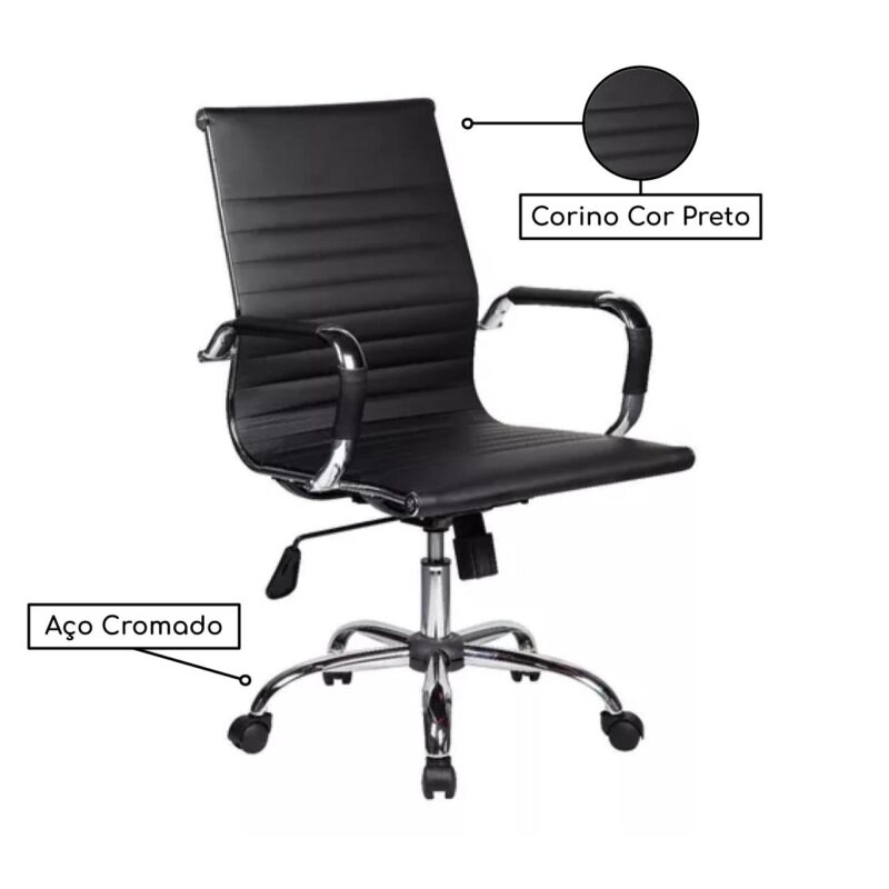 Cadeira DIRETOR Charles Eames Esteirinha – PRETO – PMD – 32887 MÓVEIS JINFLEX Presidente 3