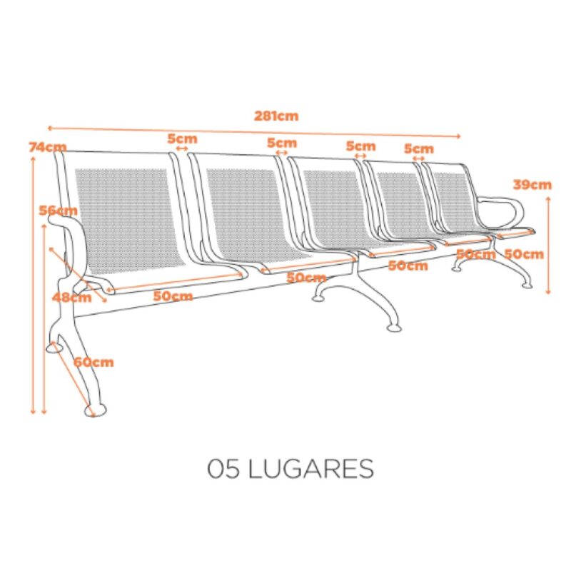 Longarina AEROPORTO ESTOFADA com 05 Lugares – Cor Cromada – 33114 MÓVEIS JINFLEX Longarinas 4