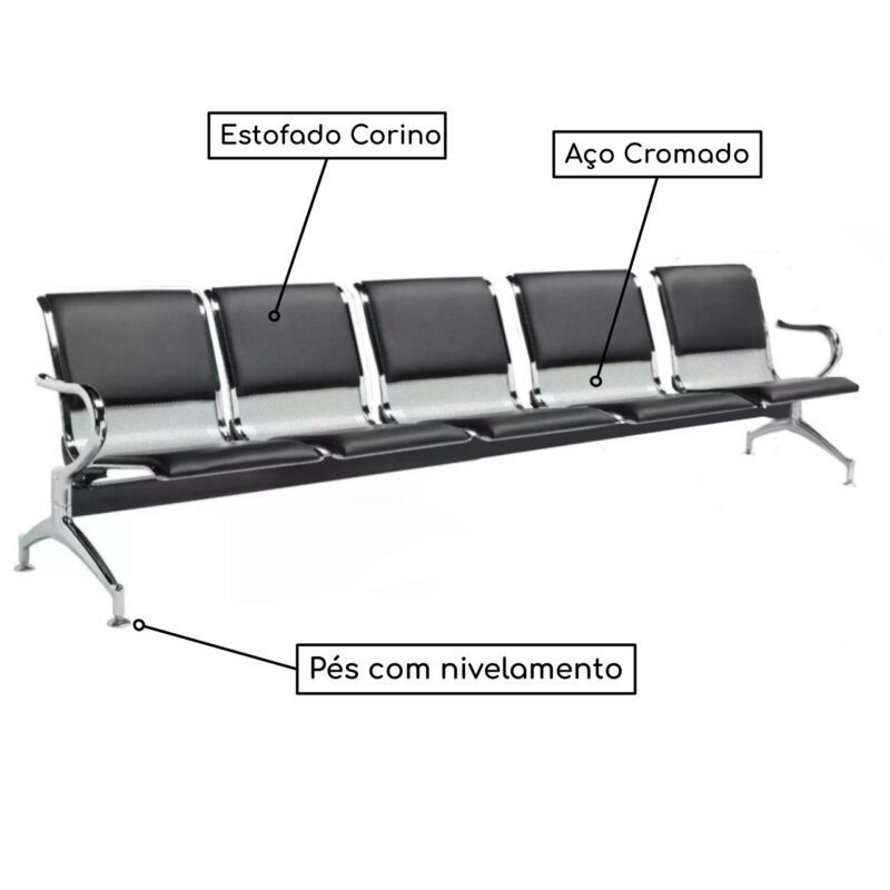 Longarina AEROPORTO ESTOFADA com 05 Lugares – Cor Cromada – 33114 MÓVEIS JINFLEX Longarinas 3