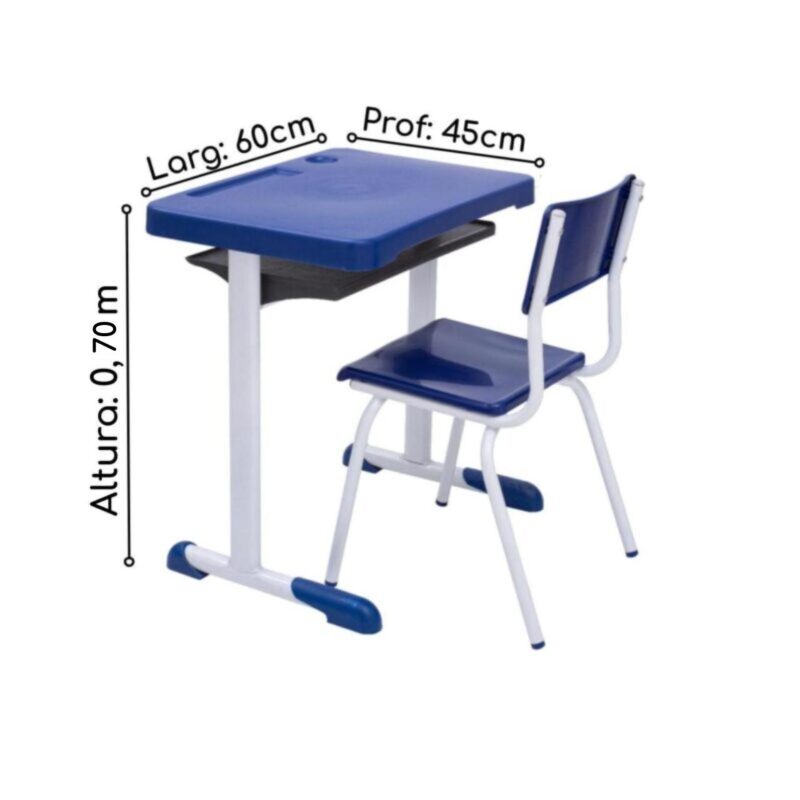 Kit Escolar Individual AZUL – (Mesa e Cadeira) – JUVENIL 06 a 09 Anos 40999 MÓVEIS JINFLEX Conjunto Escolar 5