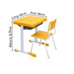 Kit Escolar Individual – (Mesa e Cadeira) – JUVENIL 06 a 09 Anos COR AMARELO – 41083 MÓVEIS JINFLEX Conjunto Escolar 10