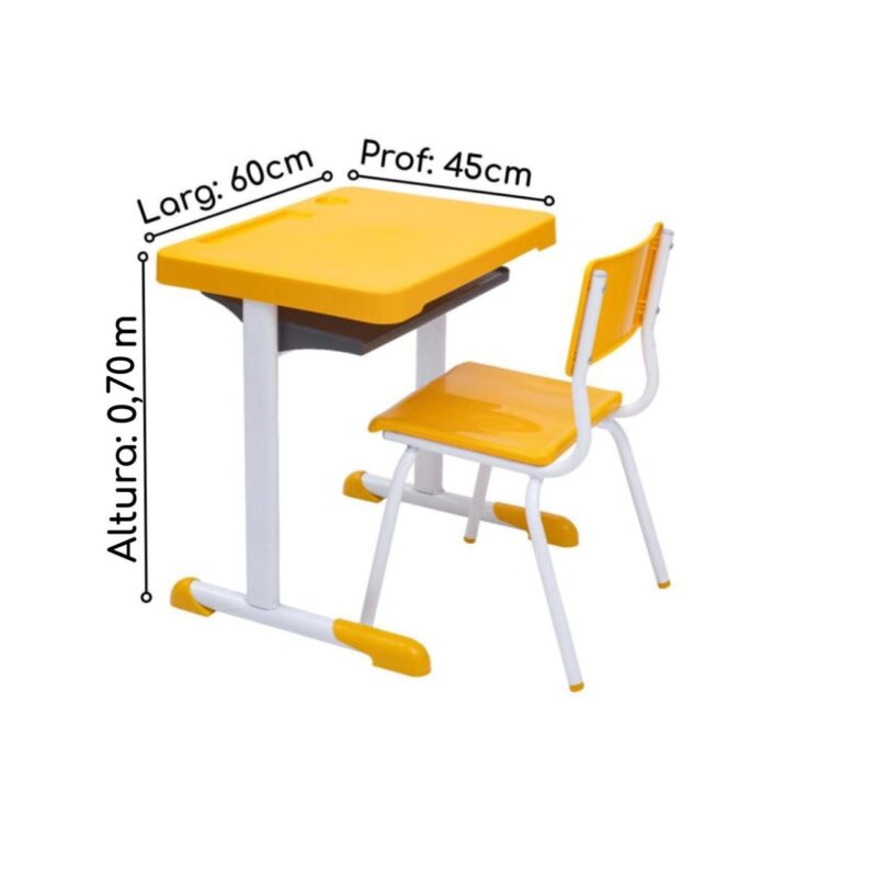 Kit Escolar Individual – (Mesa e Cadeira) – JUVENIL 06 a 09 Anos COR AMARELO – 41083 MÓVEIS JINFLEX Conjunto Escolar 5