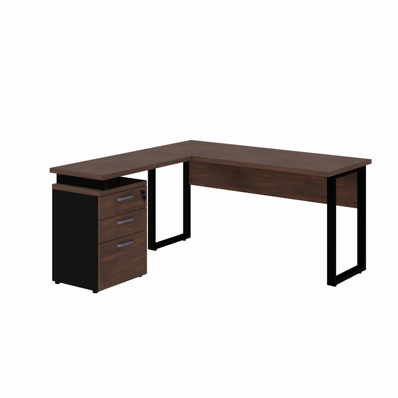 Mesa Escritório em “L” c/ Gaveteiro 1,70×1,60m NOGAL MARSALA/PRETO – 34441 MÓVEIS JINFLEX Linha 30 mm Marsala - Preto